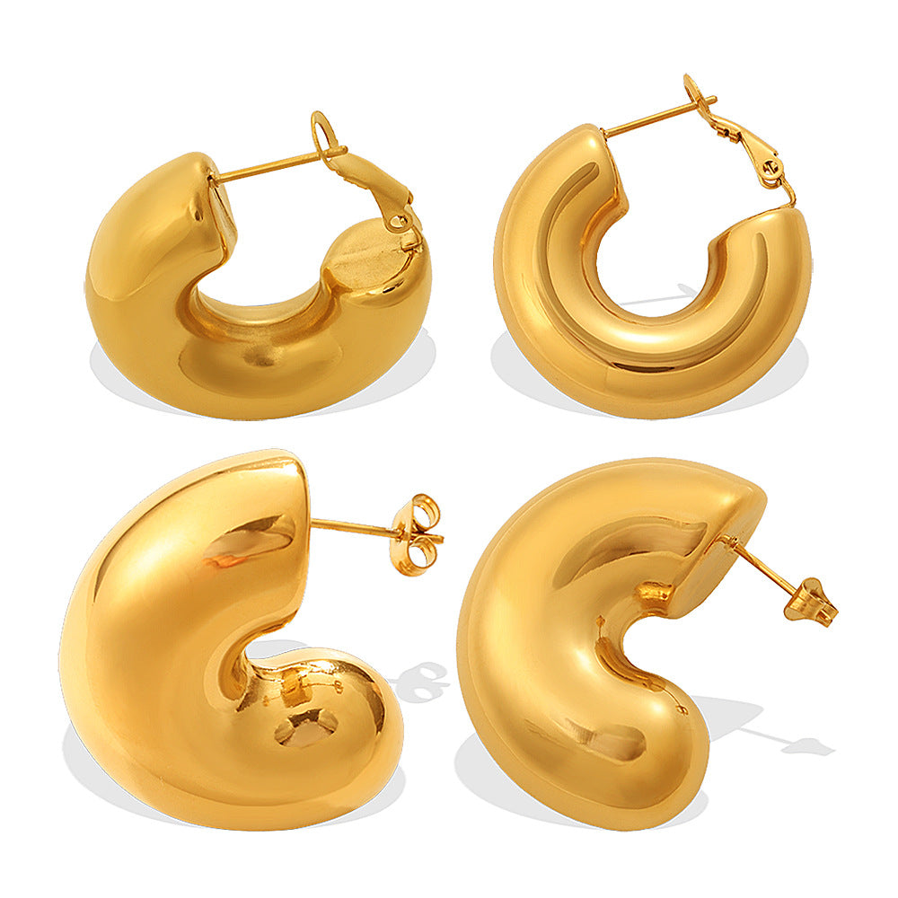 Glossy Metal Semi-Circle Hoop Earrings, Minimalist Geometric Commute Ear Jewelry
