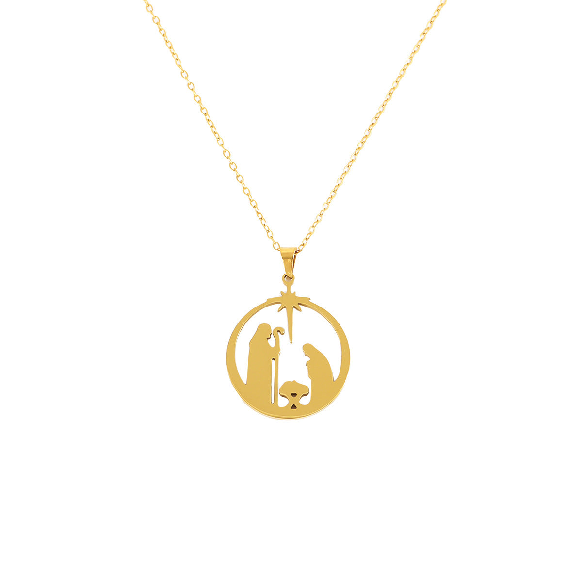 Stainless Steel Praying  Hollow Circle Pendant Necklace, Stylish Niche Design, Elegant High-End Jewelry
