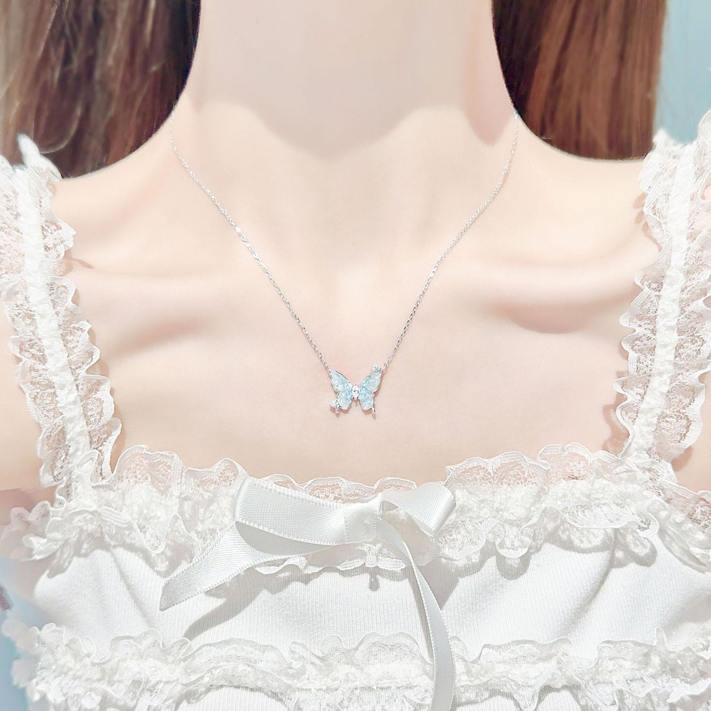Women's Luminous Crushed Ice Butterfly Necklace