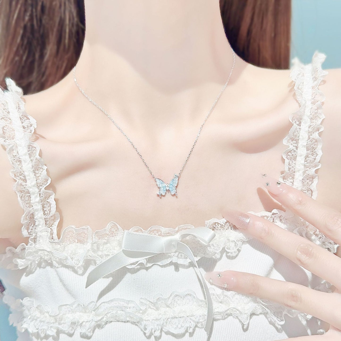 Women's Luminous Crushed Ice Butterfly Necklace