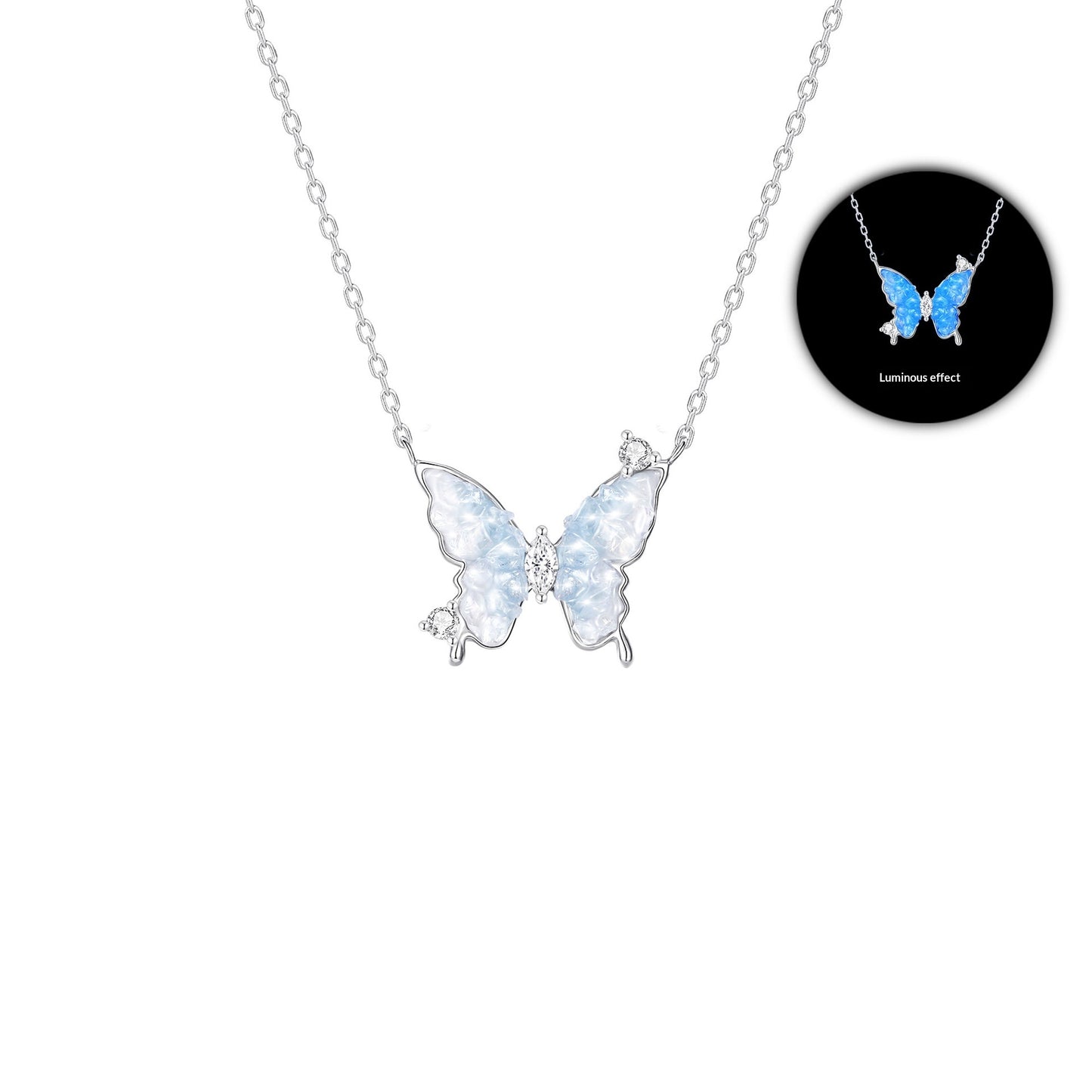 Women's Luminous Crushed Ice Butterfly Necklace