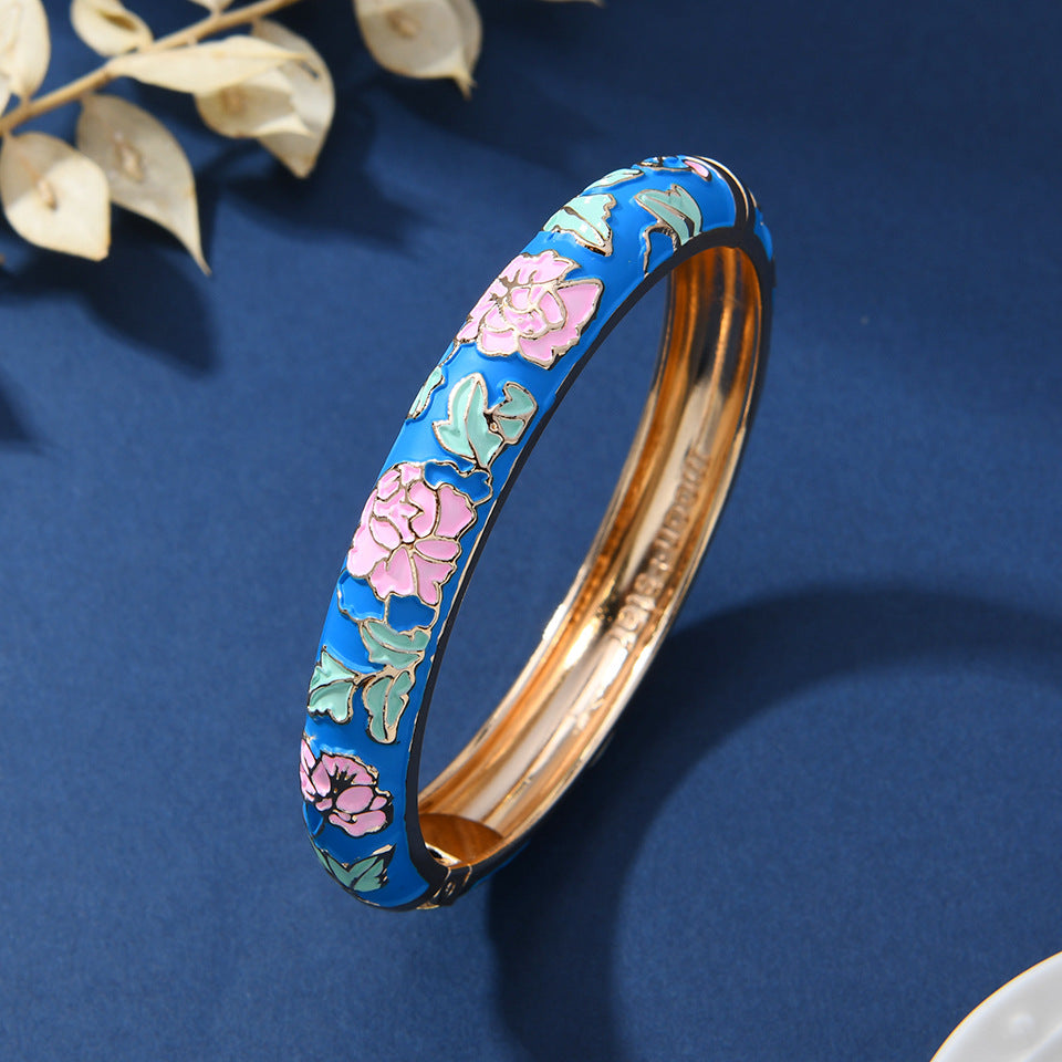Chinese-style Enamel Bracelet For Women Light Luxury Niche Design Retro Style Jewelry