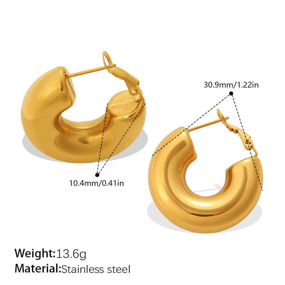 Glossy Metal Semi-Circle Hoop Earrings, Minimalist Geometric Commute Ear Jewelry