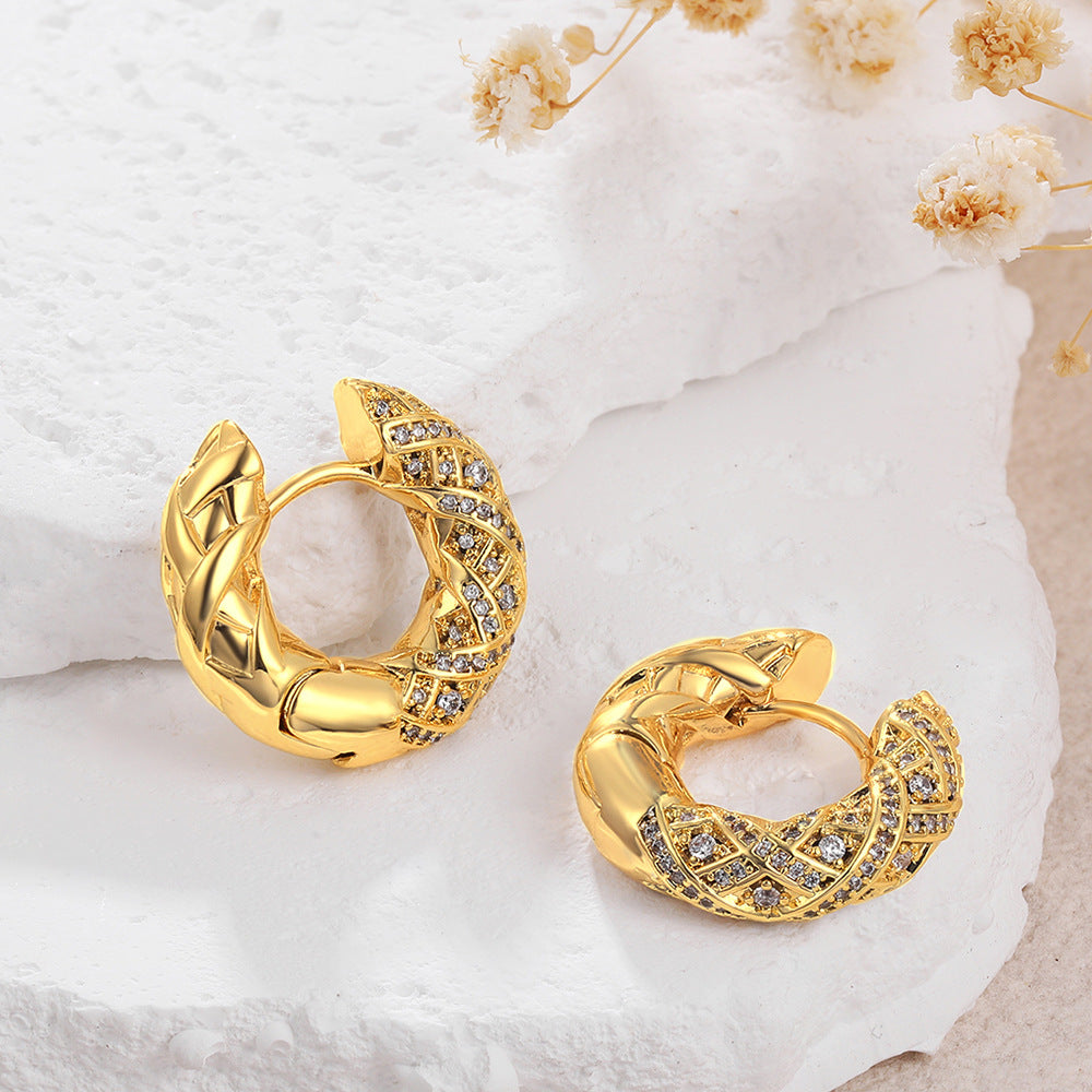 18K Gold Vintage Light-Luxury Zircon Earrings