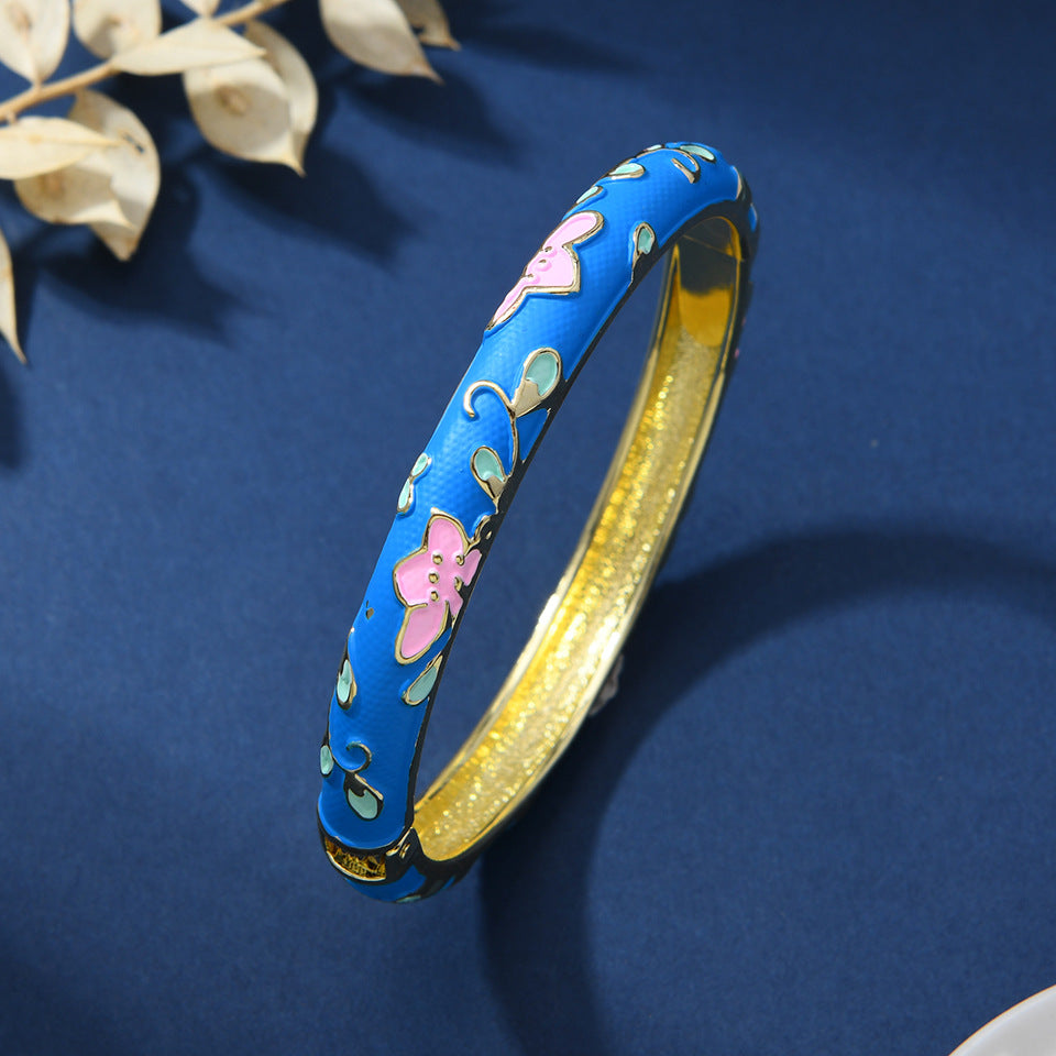 Chinese-style Enamel Bracelet For Women Light Luxury Niche Design Retro Style Jewelry