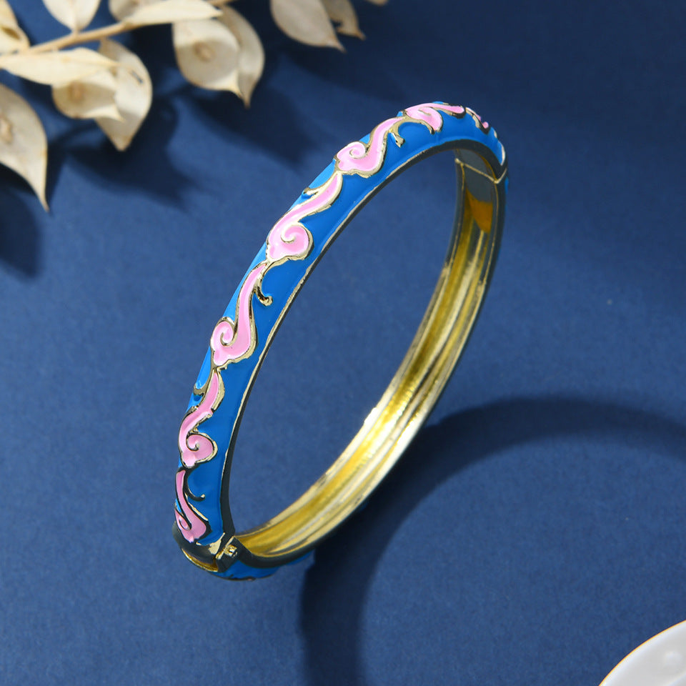 Chinese-style Enamel Bracelet For Women Light Luxury Niche Design Retro Style Jewelry
