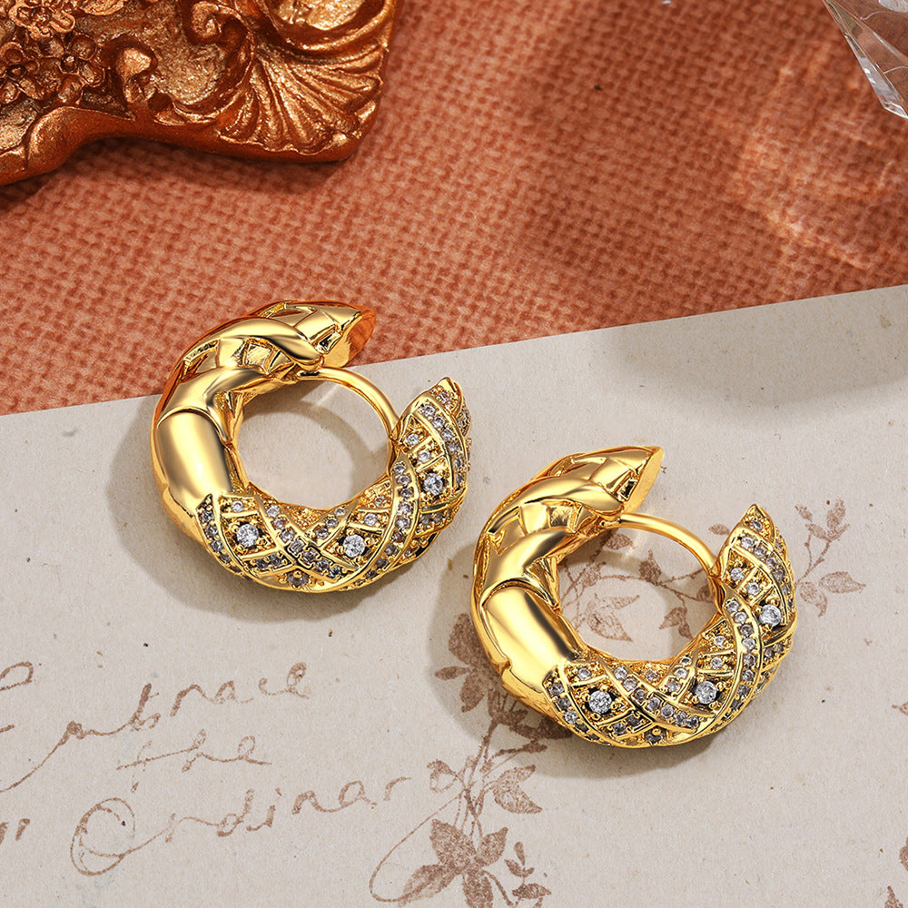 18K Gold Vintage Light-Luxury Zircon Earrings