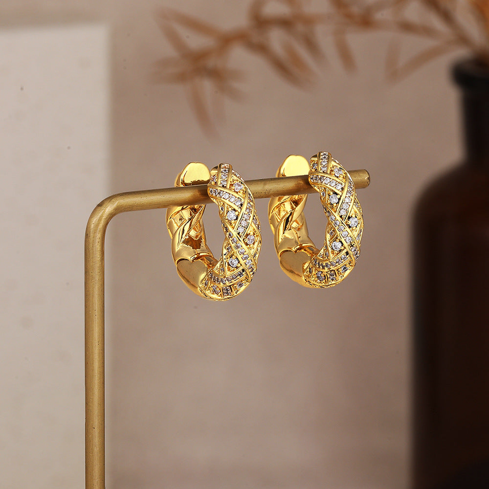 18K Gold Vintage Light-Luxury Zircon Earrings