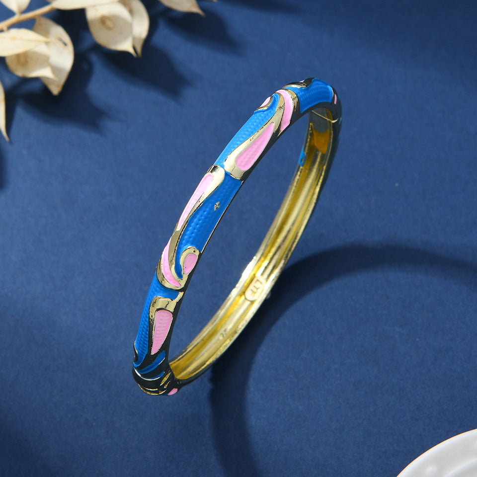 Chinese-style Enamel Bracelet For Women Light Luxury Niche Design Retro Style Jewelry
